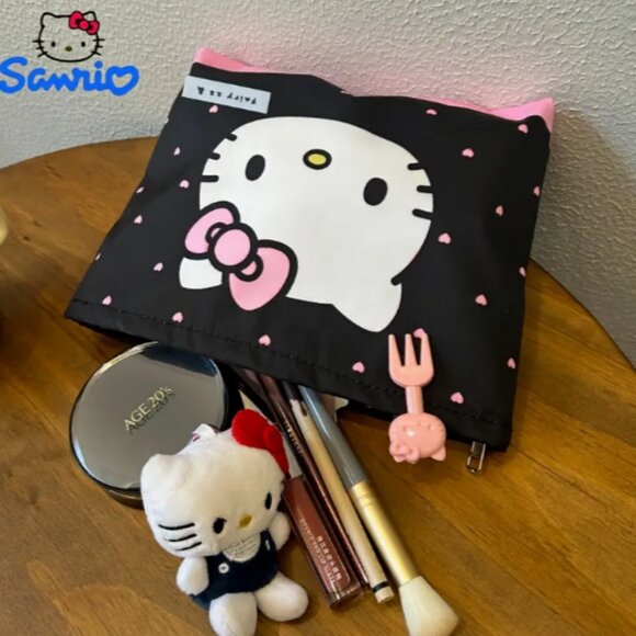 Hello Kitty Black White Pink Zip Makeup Bag Pink Bottom NWT - Picture 3 of 4